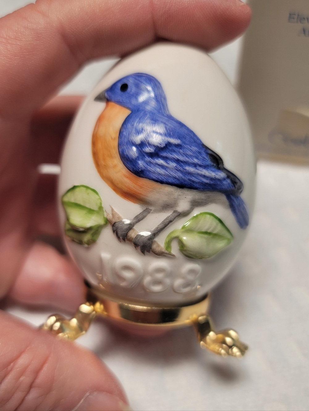 Vintage Goebel 1988 Porcelian Egg With Decorative Bird Collectible